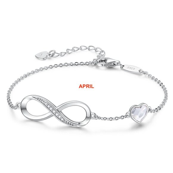 925 Silver Bracelet / Birthday Month Bracelet / Silver Infinity Heart Bracelet - Picture 5 of 13